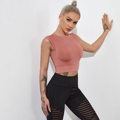 Одноцветный Спортивные футболки Shein
