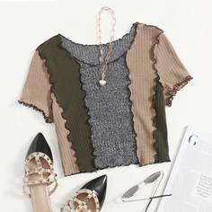 Волнистый край Контрастный цвет Повседневный Футболки Shein