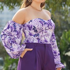 С оборками Со цветочками Бохо Женские топы размер плюс Shein