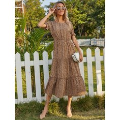 С оборками Принт Бохо Платье Shein