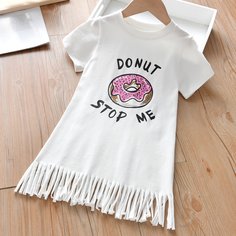 Платье-футболка с бахромой и принтом пончика для девочек Shein