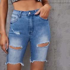 Рваные джинсовые шорты с высокой талией Shein