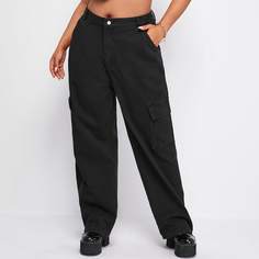 с карманами Одноцветный Повседневный Джинсы размер плюс Shein