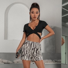 крест на крест Одноцветный Сексуальный Женские топы Shein