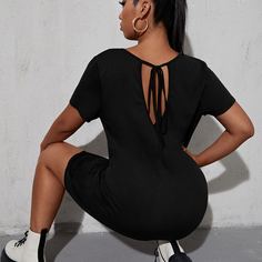 узел сзади Одноцветный Повседневный Платья размер плюс Shein