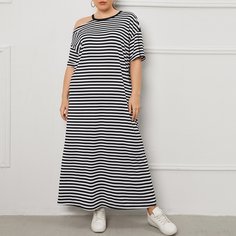 Полый Полосатый Повседневный Платья размер плюс Shein