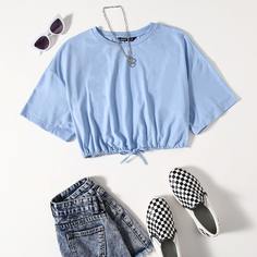 Короткая однотонная футболка на кулиске Shein