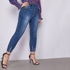 на пуговицах Одноцветный Джинсы размер плюс Shein