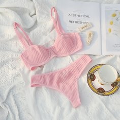 Одноцветный милый Комплекты бюстгальтеров и трусиков Shein