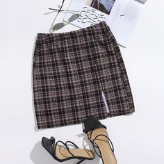 Юбка в клетку с разрезом Shein