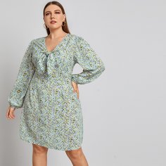 Платье размера плюс с узлом и цветочным принтом Shein