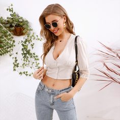 Короткая блузка с пуговицами Shein