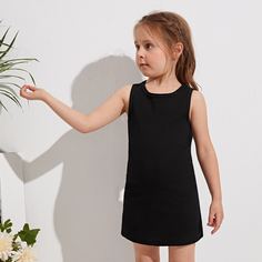 Однотонное платье в рубчик для девочек Shein