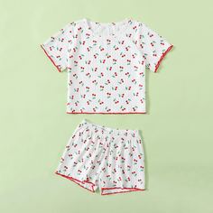 Волнистый край Фрукты и овощи милый Домашняя одежда для девочек Shein