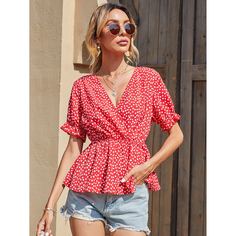 С оборками цветочный Бохо Блузы Shein