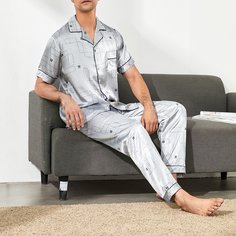 Мужская атласная пижама с текстовым принтом Shein