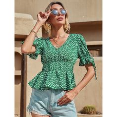 С батом перед цветочный Бохо Блузы Shein