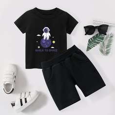 Шорты и футболка с мультипликационным принтом для мальчиков Shein