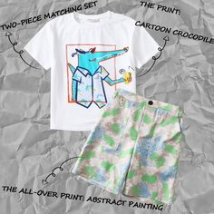 Футболка с мультипликационным принтом и шорты с цветочным принтом для мальчиков Shein