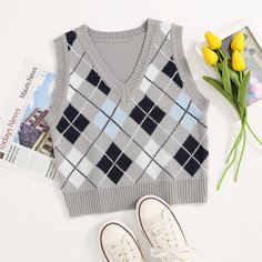 Вязаный жилет с узором аргайл Shein