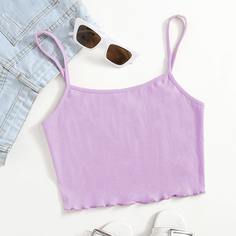 Короткий вязаный топ в рубчик с листьями салата Shein