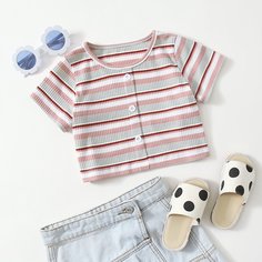 Кроп футболка в полоску для девочек Shein