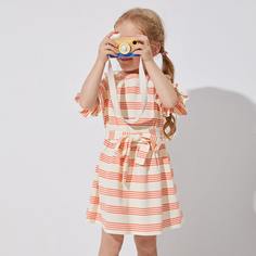 с оборками Полосатый Повседневный Платья для девочек Shein