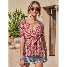 Пояс цветочный Бохо Блузы Shein