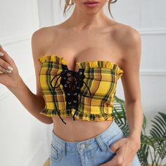 Топ в клетку со шнурком Shein