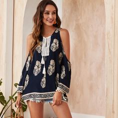 Накидка со случайным растительным принтом Shein