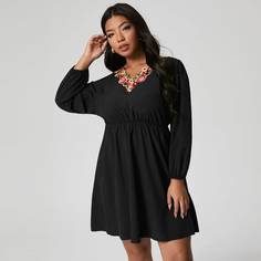 Вышивка Цветочный Повседневный Платья размер плюс Shein