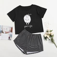 Пижама в горошек с принтом овец размера плюс Shein
