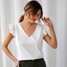 с оборками Одноцветный Бохо Блузы Shein