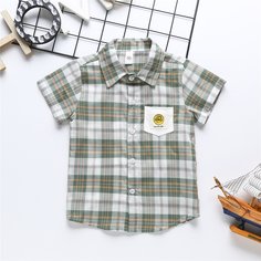 Рубашка в клетку с текстовым принтом на пуговицах для мальчиков Shein