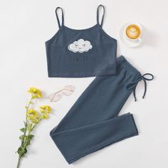 узел Мультяшный принт милый Пижама Shein