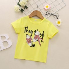 Футболка с текстовым и мультипликационным принтом для девочек Shein