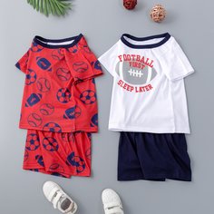 4шт шорты и футболка с текстовым принтом для мальчиков Shein