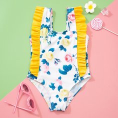 Слитный купальник с цветочным принтом для девочек Shein
