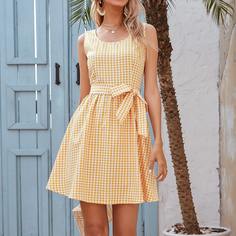 на молнии Клетка Повседневный Платье Shein