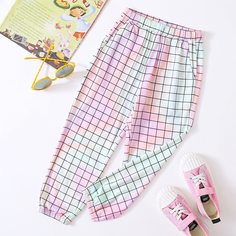 Контрастные брюки в клетку для девочек Shein