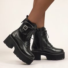 Боковая молния пряжка Одноцветный Модный Сапоги Shein