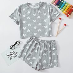 Шорты и футболка размера плюс с принтом сердечка Shein