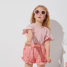 Футболка в полоску для девочек Shein