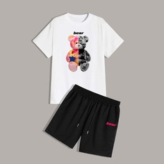 Мужские шорты и футболка с принтом медведя Shein