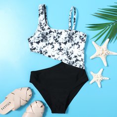 Слитный купальник с принтом тай дай для девочек Shein