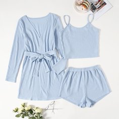 с поясом Одноцветный Повседневный Повседневный костюм Shein
