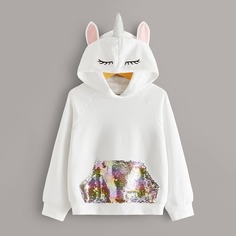 Толстовка с блестящим карманом и рукавом реглан для девочек Shein