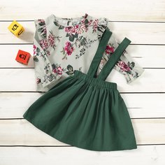 Сарафан-юбка и цветочный топ с оборками для девочек Shein