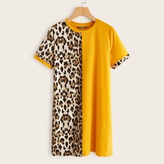 Платье-футболка с леопардовым узором Shein