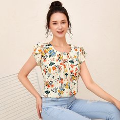 Блузка с цветочным принтом и рукавом бабочкой Shein